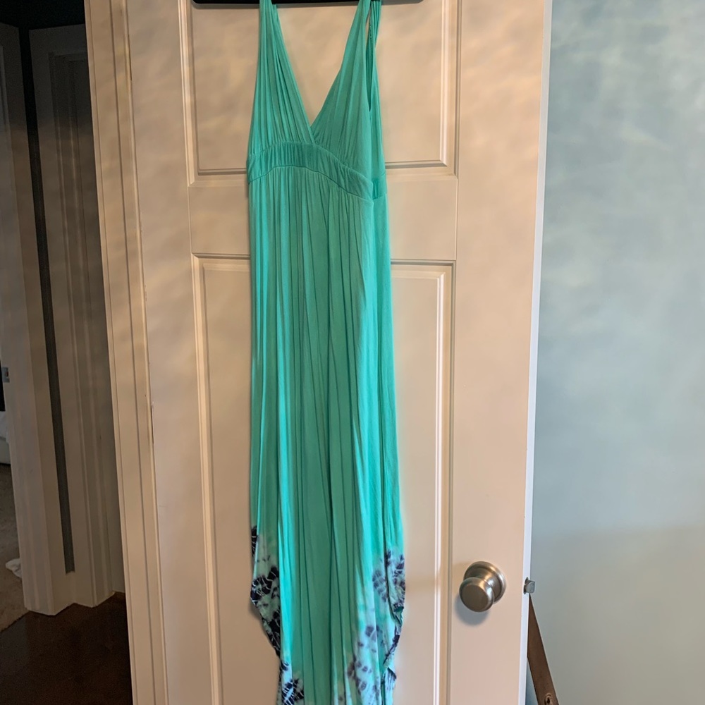 Gorgeous gypsy 05 turquoise maxi dress with purple tie dye at the hem